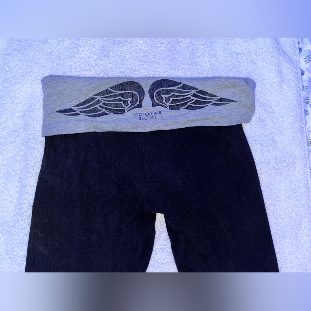 Black Victorious Secret leggings with folded waistband.